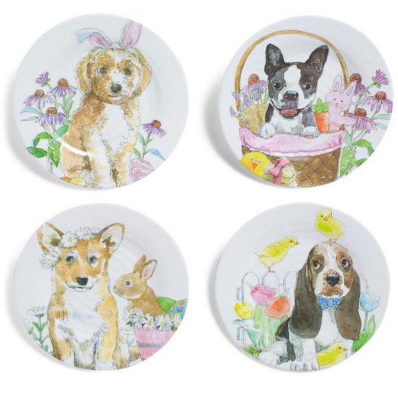 4pc Easter Dog Salad Plates • Frenchie Corgi - Picture 1 of 4